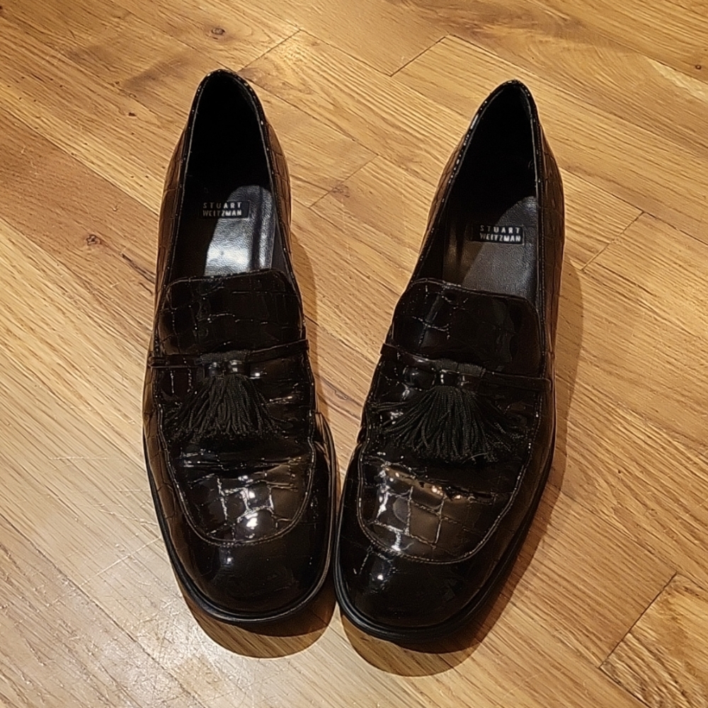 Stuart Weitzman Brown Crocodile Tassle Loafers